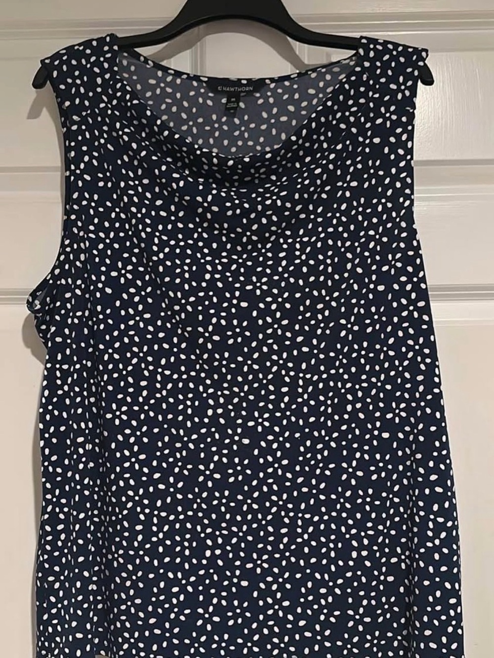 STITCH FIX Navy Sleeveless Cowl-Neck Top with White Dot Print